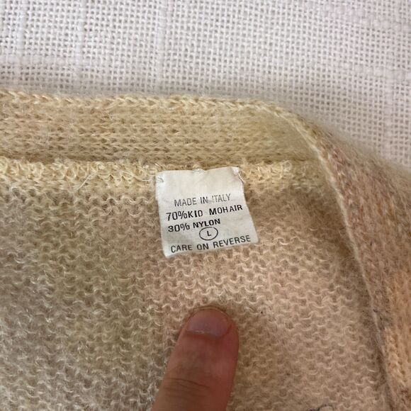 Italy Knit Cardigan Sweater Womens L Vtg Tie Dye Fuzzy Shag Mohair Grunge Cobain - Picture 5 of 8